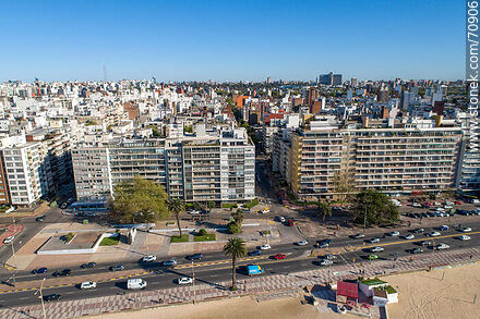 Aerial view of Pocitos beach and República del Perú promenade - Department of Montevideo - URUGUAY. Photo #70906