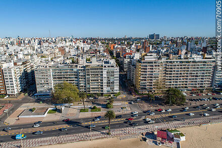 Aerial view of Pocitos beach and República del Perú promenade - Department of Montevideo - URUGUAY. Photo #70905