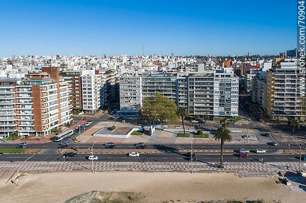 Aerial view of Pocitos beach and República del Perú promenade - Department of Montevideo - URUGUAY. Photo #70904