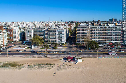 Aerial view of Pocitos beach and República del Perú promenade - Department of Montevideo - URUGUAY. Photo #70903