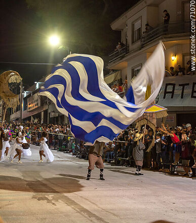 Llamadas parade 2018. Large Uruguayan flag in the parade - Department of Montevideo - URUGUAY. Photo #71070