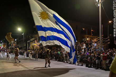 Llamadas parade 2018. Large Uruguayan flag in the parade - Department of Montevideo - URUGUAY. Photo #71071