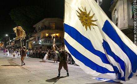 Llamadas parade 2018. Large Uruguayan flag in the parade - Department of Montevideo - URUGUAY. Photo #71074