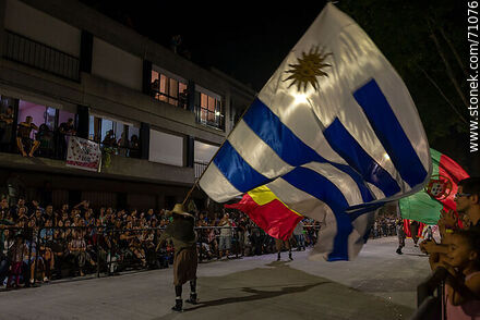 Llamadas 2018. Gran bandera de Uruguay en el desfile - Departamento de Montevideo - URUGUAY. Foto No. 71076