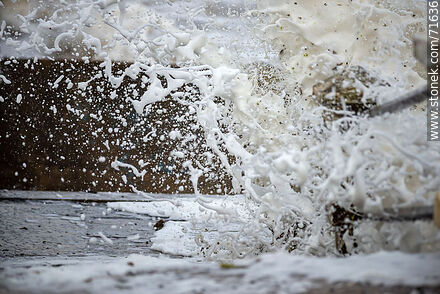 Foam breaking on the access stairs to the beach - Department of Maldonado - URUGUAY. Photo #71636