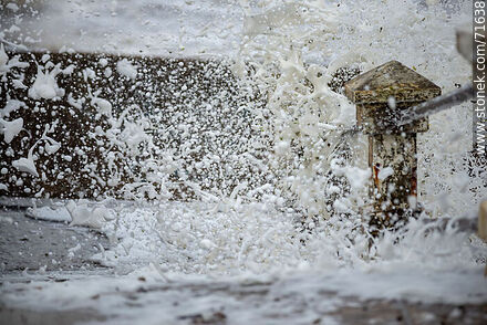 Foam breaking on the access stairs to the beach - Department of Maldonado - URUGUAY. Photo #71638