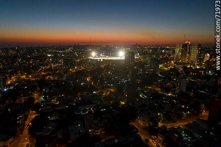 Aerial view of the neighborhood. Illuminated Centenario Stadium, Hospital de Clínicas - Department of Montevideo - URUGUAY. Photo #71973