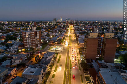 Aerial view of L. A. de Herrera Ave. to the south at dusk - Department of Montevideo - URUGUAY. Photo #71961