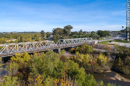 Aerial view of the access bridge to the capital city across the Santa Lucia River in autumn. - Department of Florida - URUGUAY. Photo #72472