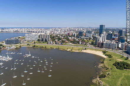 Aerial view of Puerto del Buceo bay and surrounding buildings and towers. - Department of Montevideo - URUGUAY. Photo #73037