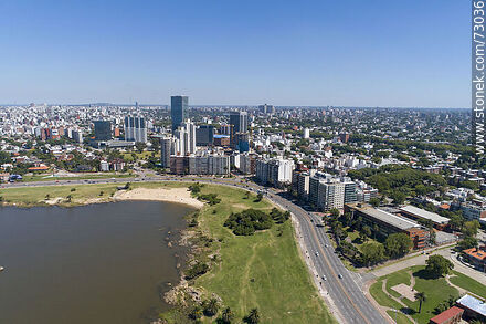 Aerial view of the French Lyceum and buildings on the Armenia rambla - Department of Montevideo - URUGUAY. Photo #73036
