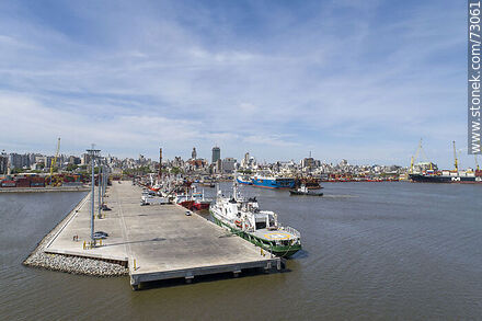 Aerial view of the Greenpeace ship Esperanza docked at pier C. - Department of Montevideo - URUGUAY. Photo #73061