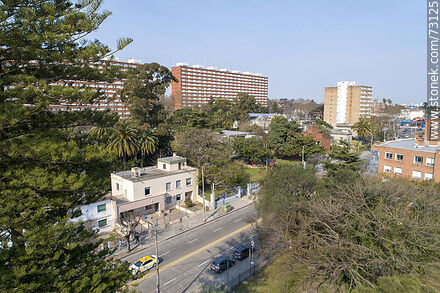 Vista aérea de la Avenida MIllán y el Parque Posadas - Departamento de Montevideo - URUGUAY. Foto No. 73125
