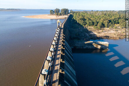 Aerial view of the Rincón del Bonete dam. Pedestrian bridge road - Tacuarembo - URUGUAY. Photo #73287