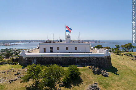 Aerial view of the fortress of Cerro de Montevideo, flag of Artigas. - Department of Montevideo - URUGUAY. Photo #73523