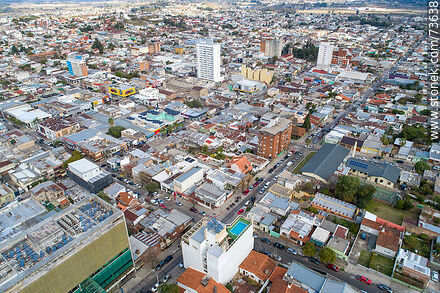 Vista aérea de las calles Uruguay y Don Pedro de Ceballos - Departamento de Rivera - URUGUAY. Foto No. 73638