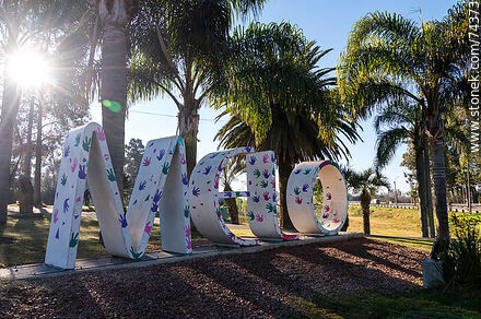 Letters sign of Melo capital of Cerro Largo at the entrance to the city - Department of Cerro Largo - URUGUAY. Photo #74373