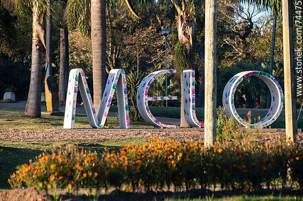 Letters of Melo capital of Cerro Largo at the entrance to the city - Department of Cerro Largo - URUGUAY. Photo #74475