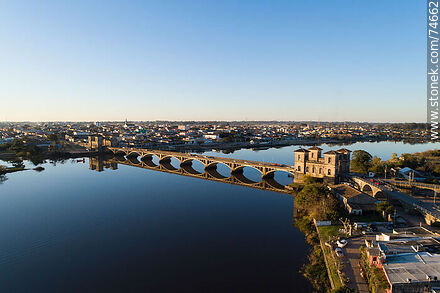 Aerial photo of the Baron de Mauá bridge linking the cities of Rio Branco and Jaguarão over the Yaguarón River - Department of Cerro Largo - URUGUAY. Photo #74662