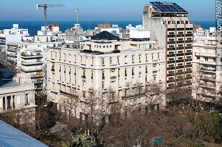 Buildings in front of Plaza Libertad - Department of Montevideo - URUGUAY. Photo #75007