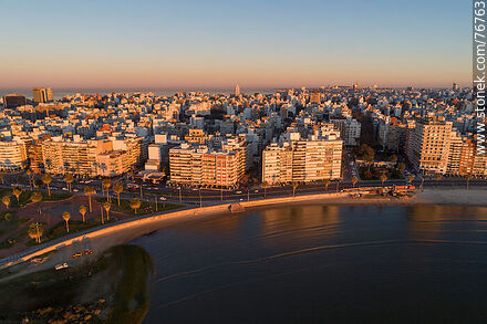 Aerial view of Trouville and Pocitos at the golden hour of dawn - Department of Montevideo - URUGUAY. Photo #76763