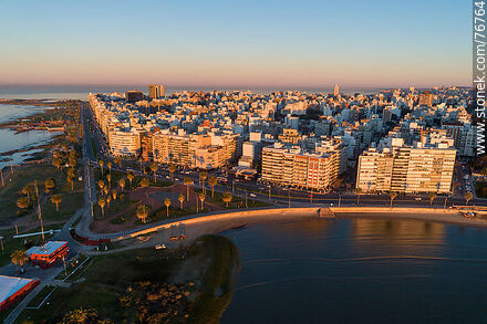 Aerial view of Trouville and Pocitos at the golden hour of dawn - Department of Montevideo - URUGUAY. Photo #76764