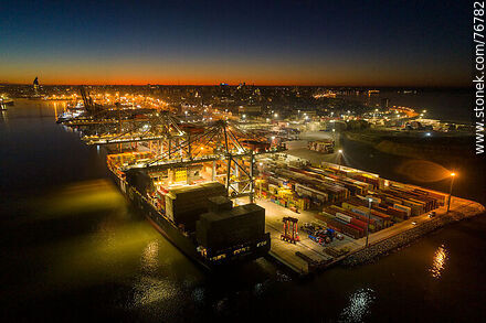 Aerial view of the Port of Montevideo at sunrise. - Department of Montevideo - URUGUAY. Photo #76782