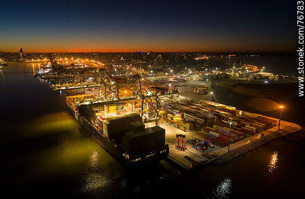 Aerial view of the Port of Montevideo at sunrise. - Department of Montevideo - URUGUAY. Photo #76783