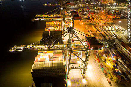 Aerial view of the Port of Montevideo at sunrise - Department of Montevideo - URUGUAY. Photo #76790