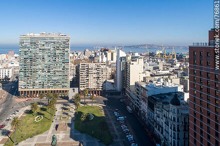 Aerial view of a sector of Plaza Independencia and Ciudadela building - Department of Montevideo - URUGUAY. Photo #76861