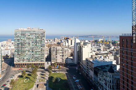 Aerial view of a sector of Plaza Independencia and Ciudadela building - Department of Montevideo - URUGUAY. Photo #76860