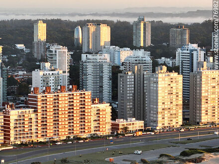 Aerial view of buildings on Brava Beach and Roosevelt Avenue with mist in the background. - Punta del Este and its near resorts - URUGUAY. Photo #76982
