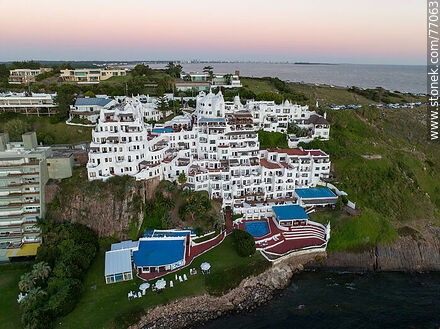 Aerial view of Hotel Casapueblo at sunset - Punta del Este and its near resorts - URUGUAY. Photo #77063