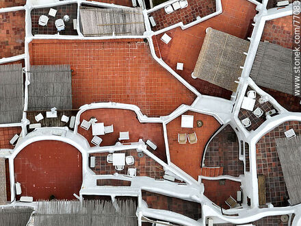 Vertical aerial view of Hotel Casapueblo - Punta del Este and its near resorts - URUGUAY. Photo #77083
