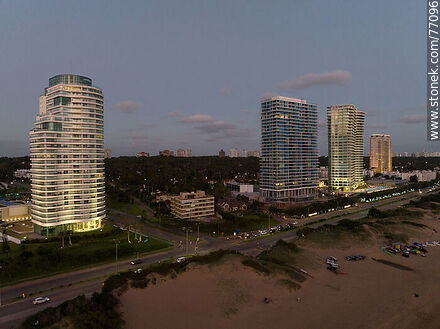 Aerial view of Playa Mansa towers at sunset - Punta del Este and its near resorts - URUGUAY. Photo #77096