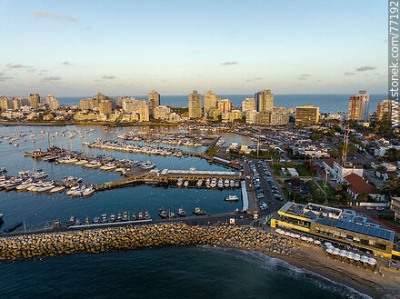 Aerial view of Rambla Artigas in front of the port at sunset - Punta del Este and its near resorts - URUGUAY. Photo #77192