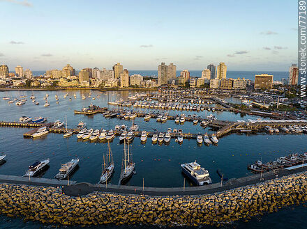 Aerial view of Rambla Artigas in front of the port at sunset - Punta del Este and its near resorts - URUGUAY. Photo #77189