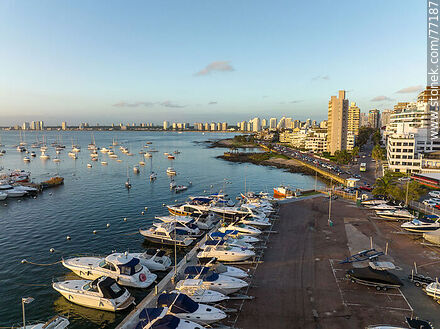 Aerial view of Rambla Artigas in front of the port at sunset - Punta del Este and its near resorts - URUGUAY. Photo #77187