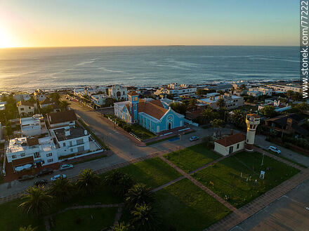 Aerial view of the plaza in front of the lighthouse and La Candelaria church at sunrise - Punta del Este and its near resorts - URUGUAY. Photo #77222