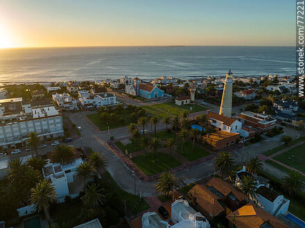 Aerial view of the plaza in front of the lighthouse and La Candelaria church at sunrise - Punta del Este and its near resorts - URUGUAY. Photo #77221