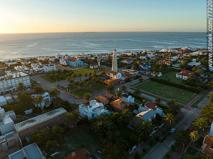 Aerial view of the plaza in front of the lighthouse and La Candelaria church at sunrise - Punta del Este and its near resorts - URUGUAY. Photo #77220