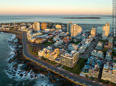 Aerial view of the Peninsula with the first rays of sunlight - Punta del Este and its near resorts - URUGUAY. Photo #77245