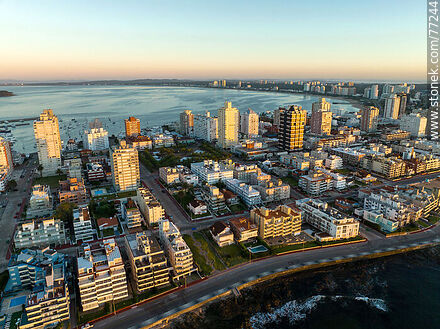 Aerial view of the Peninsula with the first rays of sunlight - Punta del Este and its near resorts - URUGUAY. Photo #77244