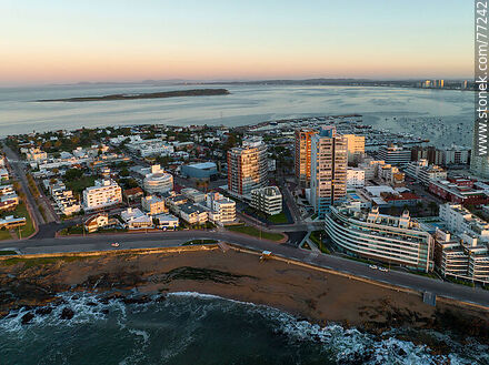 Aerial view of the Peninsula with the first rays of sunlight - Punta del Este and its near resorts - URUGUAY. Photo #77242