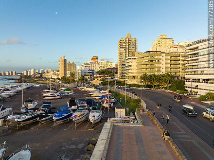 Aerial view of Rambla Artigas in front of the port at sunset - Punta del Este and its near resorts - URUGUAY. Photo #77185