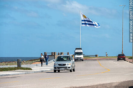 Uruguayan flag flying at the southern end of the country - Punta del Este and its near resorts - URUGUAY. Photo #77260