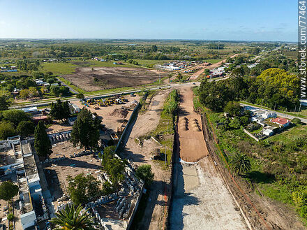 Aerial view of the reconstruction of railroad tracks for the UPM train (2022) - Department of Canelones - URUGUAY. Photo #77464