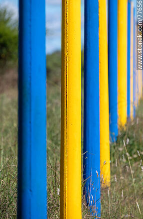 Hilera de columnas amarillas y azules - Departamento de Canelones - URUGUAY. Foto No. 77656