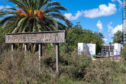Former CAIF installation at the former Parque del Plata train station. Station sign - Department of Canelones - URUGUAY. Photo #77694