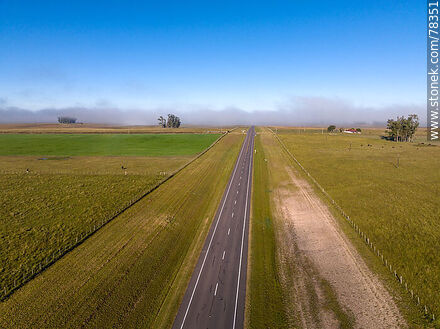 Aerial view of route 8 to the south with morning mist - Department of Treinta y Tres - URUGUAY. Photo #78351